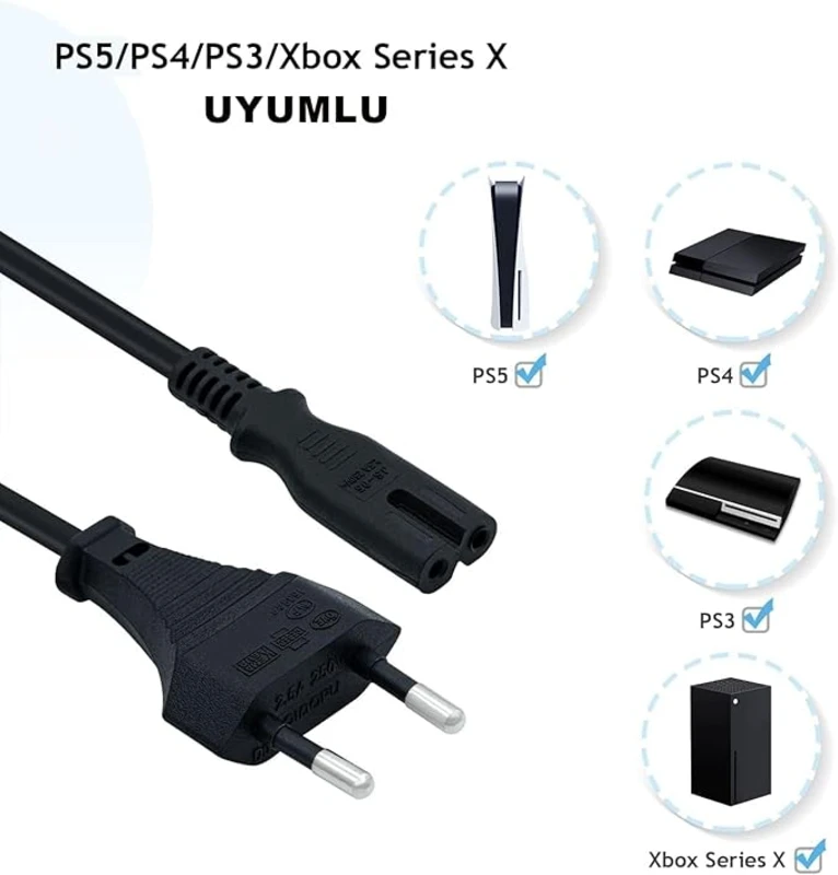 PS3 / PS4 / PS5 / XBox Series S-X Uyumlu Güç Kablosu (1.5 Metre)