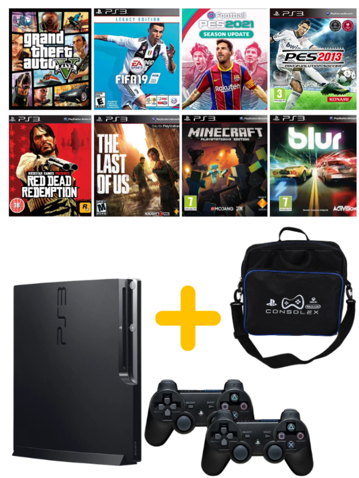 Sony Playsation 3 Slim Kasa + Çift Kol + 500 GB + 50+ Oyun +Consolex
