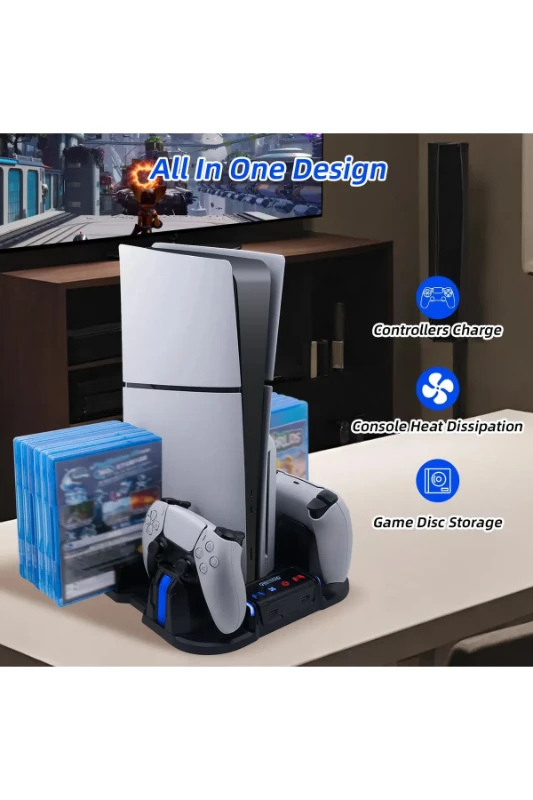  Çok İşlevli Şarj İstasyonu ve Disk Rafı – PS5 Slim Uyumlu Stand - GP-521