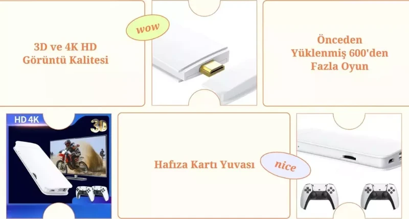  P5 2.4G Wireless Kablosuz Controller – 3D 4K HD Klasik Retro Atari Video Game Oyun Konsolu