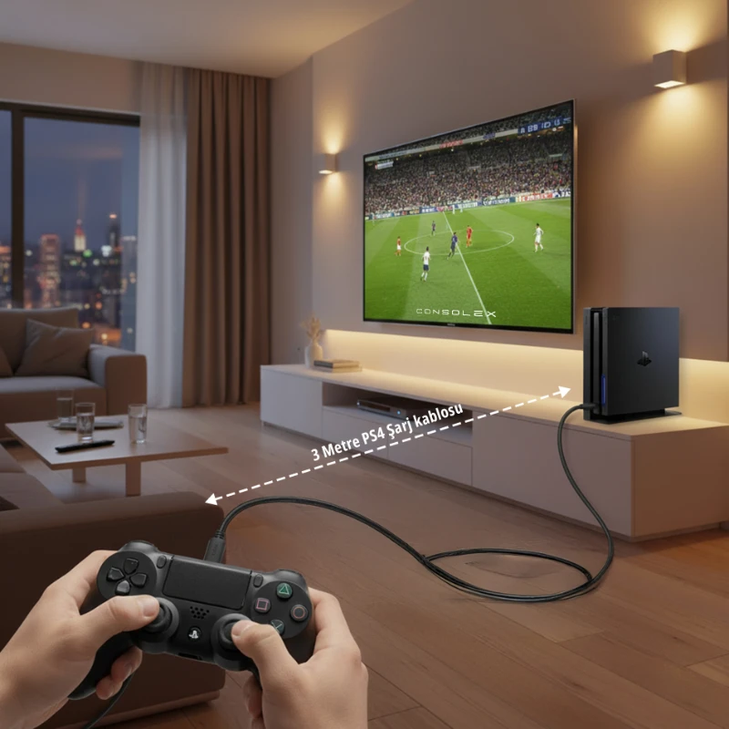 Consolex Dualshock 4 Playstation 4 Ps4 Uyumlu 3 metre Şarj Kablosu