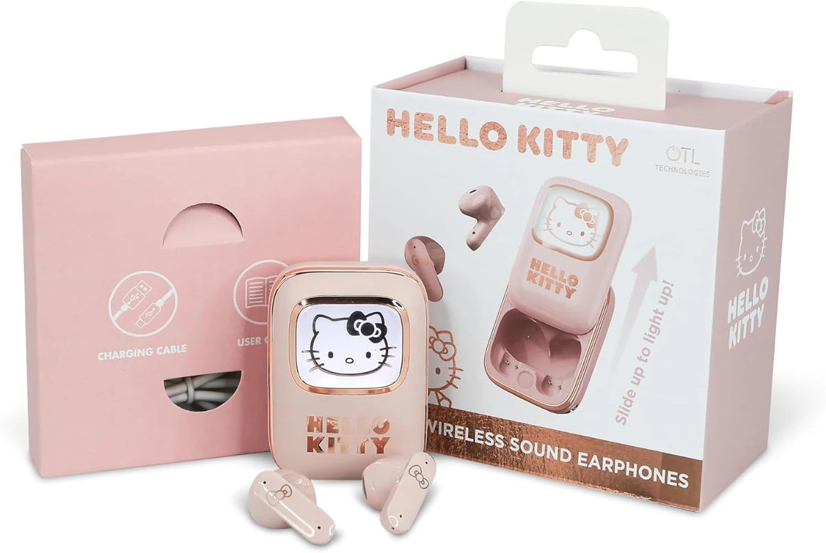 Hello Kitty TWS Slide Bluetooth 5.3 Kablosuz Kulaklık – LED Ekranlı Sürgülü Kutu – IPX4 Ter Geçirme