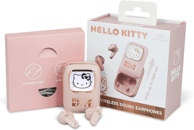 Hello Kitty TWS Slide Bluetooth 5.3 Kablosuz Kulaklık – LED Ekranlı Sürgülü Kutu – IPX4 Ter Geçirme