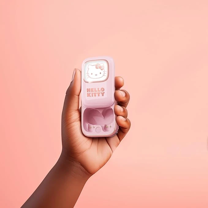Hello Kitty TWS Slide Bluetooth 5.3 Kablosuz Kulaklık – LED Ekranlı Sürgülü Kutu – IPX4 Ter Geçirme