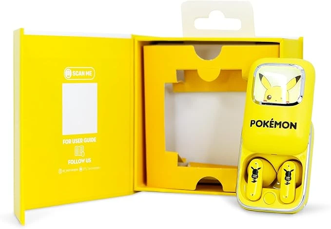 Pokémon Pikachu TWS Slide Bluetooth 5.3 Kablosuz Kulaklık – LED Ekranlı Sürgülü Kutu – Mikrofonlu
