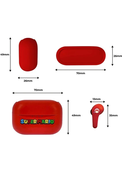 Super Mario TWS Bluetooth 5.3 Kablosuz Kulaklık – Kırmızı – ConsoleX