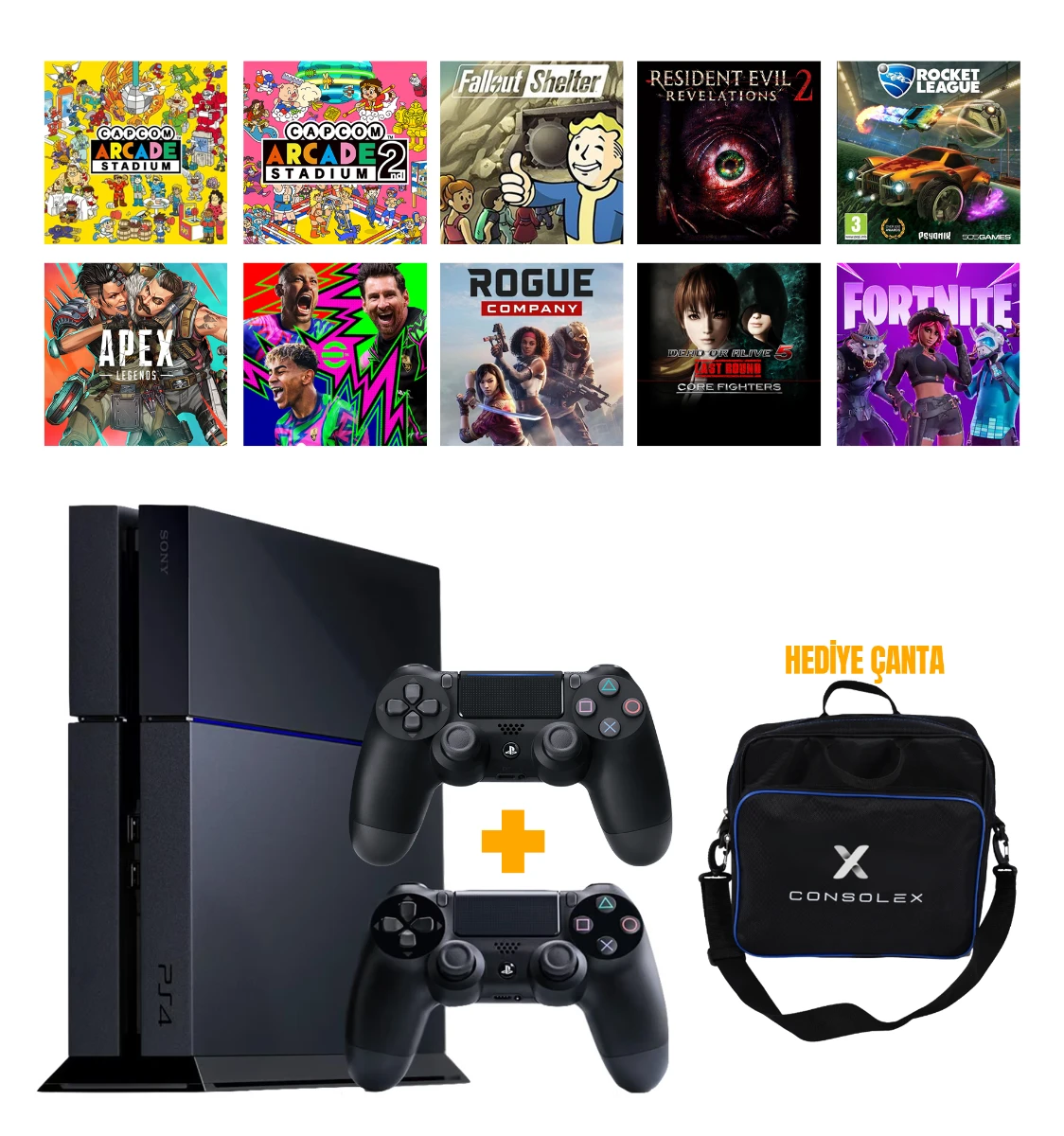 Sony PS4 Standart 500GB + Yenilenmiş + 2. Kol + ConsoleX Çanta + 10 Dijital Oyun
