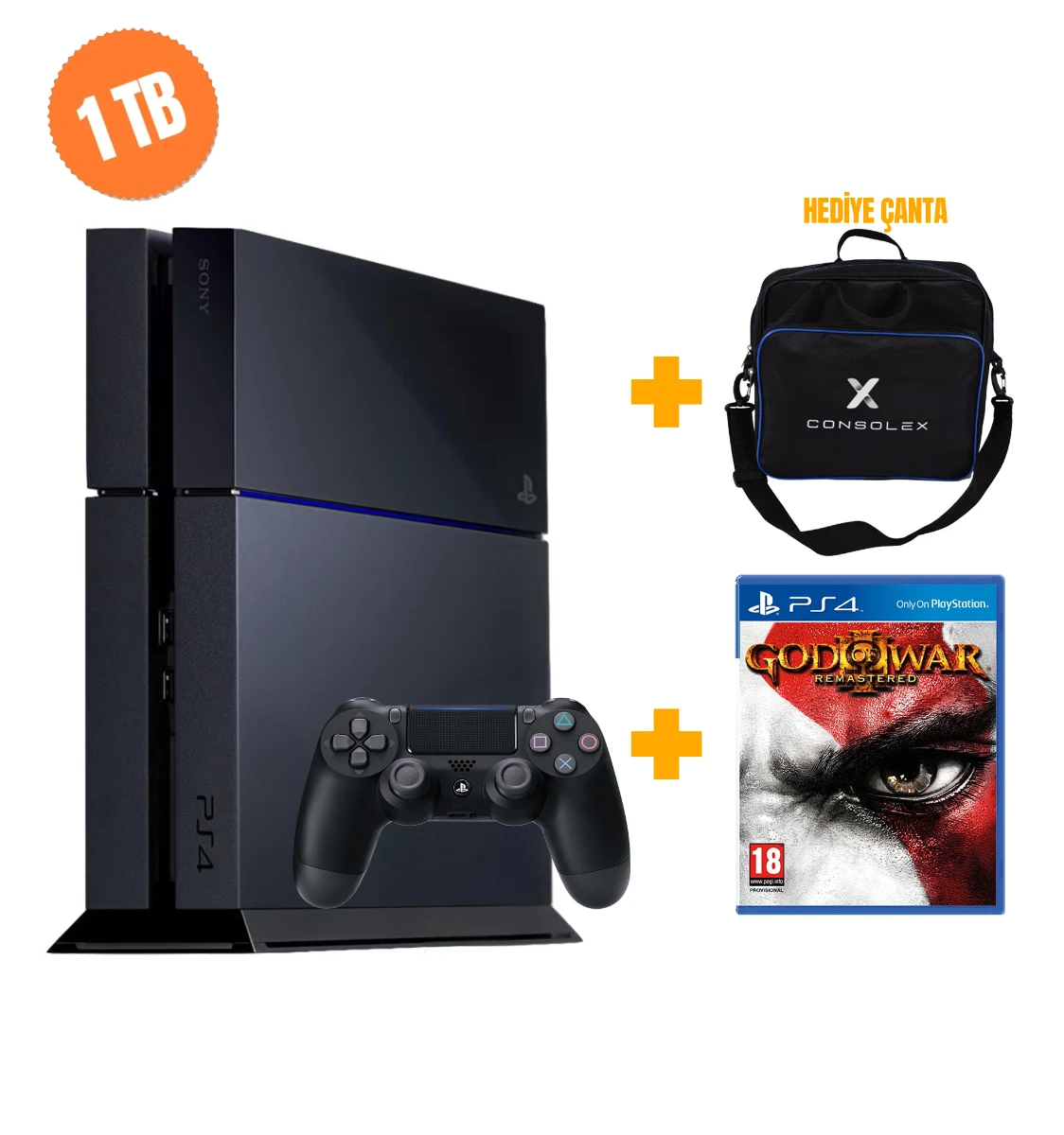 Sony PlayStation 4 Standart 1TB + Tek Kol + God of War 3 Disk Oyun + ConsoleX Çanta (Yenilenmiş)