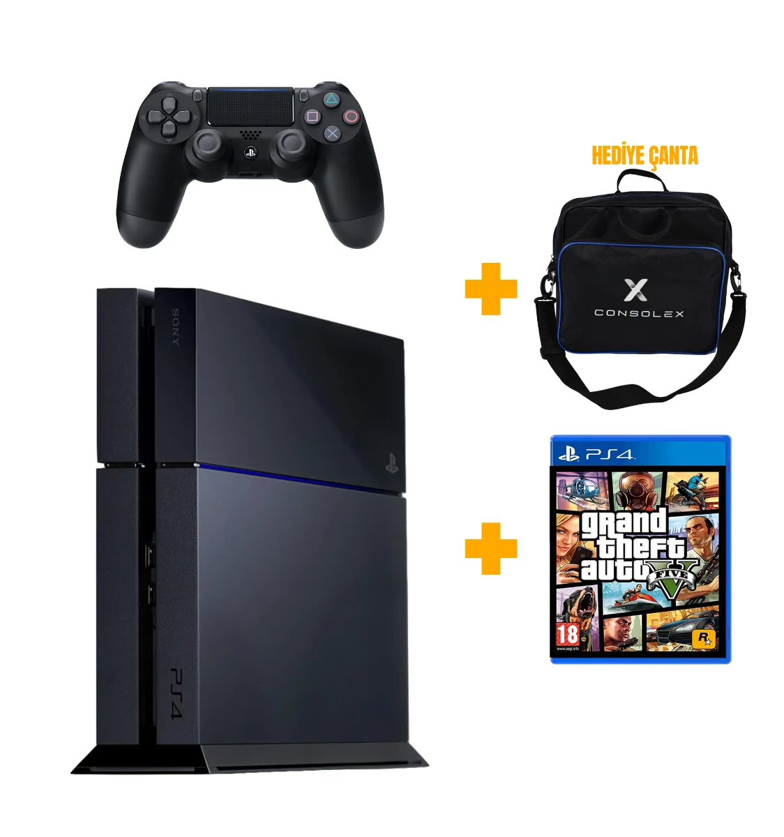 Sony PlayStation 4 Standart 1TB + Tek Kol + GTA 5 Disk Oyun + ConsoleX Çanta (Yenilenmiş)
