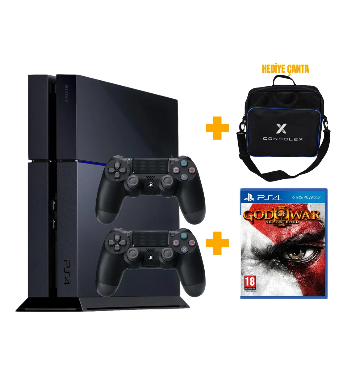 Sony PlayStation 4 Standart 500GB (Yenilenmiş) + Çift Kol + ConsoleX Çanta + God of War 3