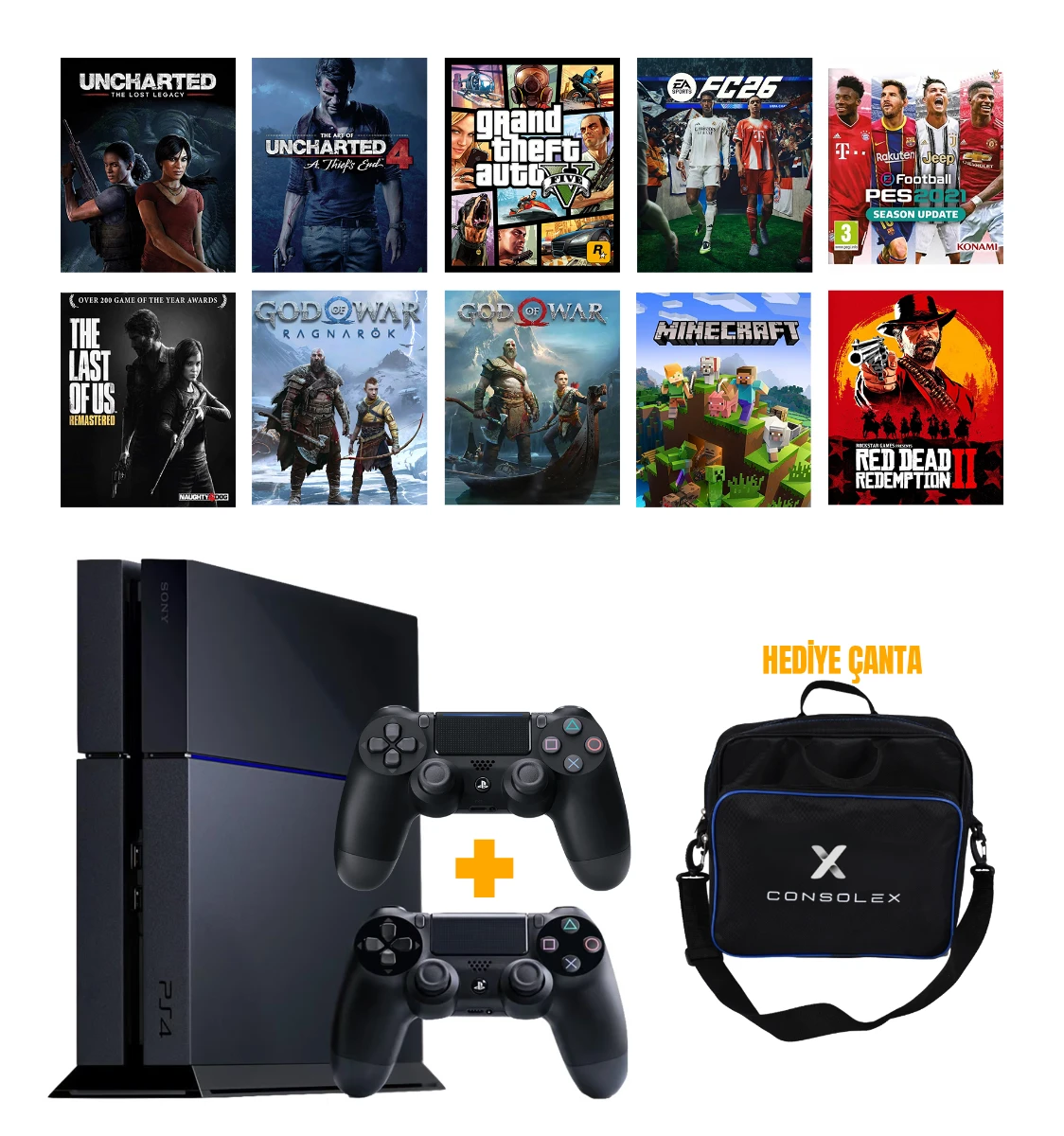 Sony PS4 Standart 1TB (Yenilenmiş) + Çift Kol + ConsoleX Çanta + 12.02v Yazılım