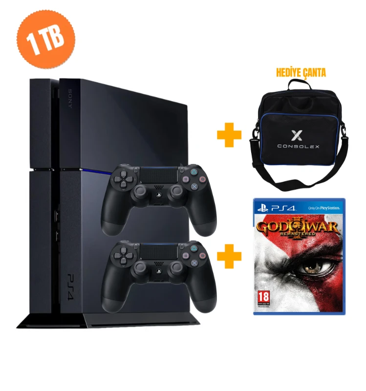 Sony PlayStation 4 Standart 1TB + Çift Kol + God of War 3 Disk Oyun + ConsoleX Çanta (Yenilenmiş)