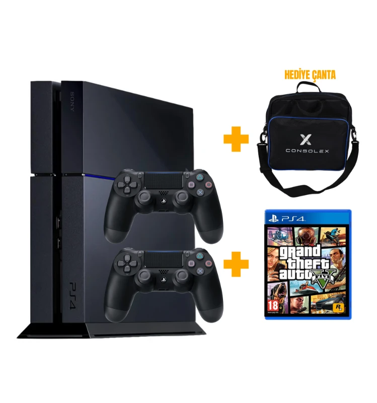 Sony PlayStation 4 Standart 1TB + Çift Kol + GTA 5 Disk Oyun + ConsoleX Çanta (Yenilenmiş)