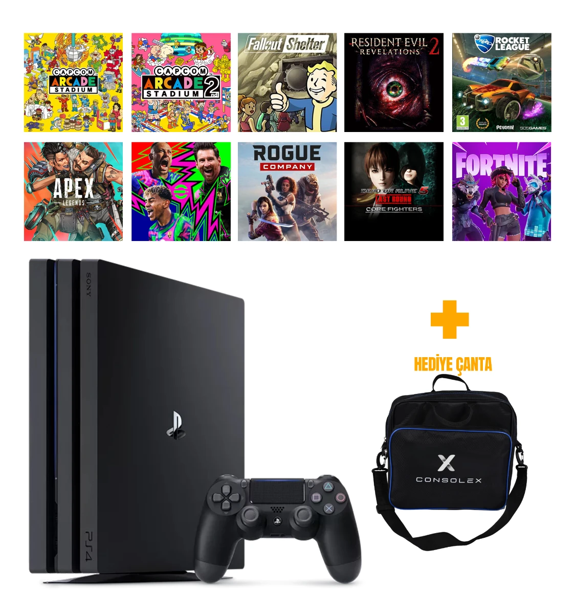 Sony PlayStation 4 Pro 1TB + 10 Dijital Oyun + Tek Kol + ConsoleX Çanta (Yenilenmiş)