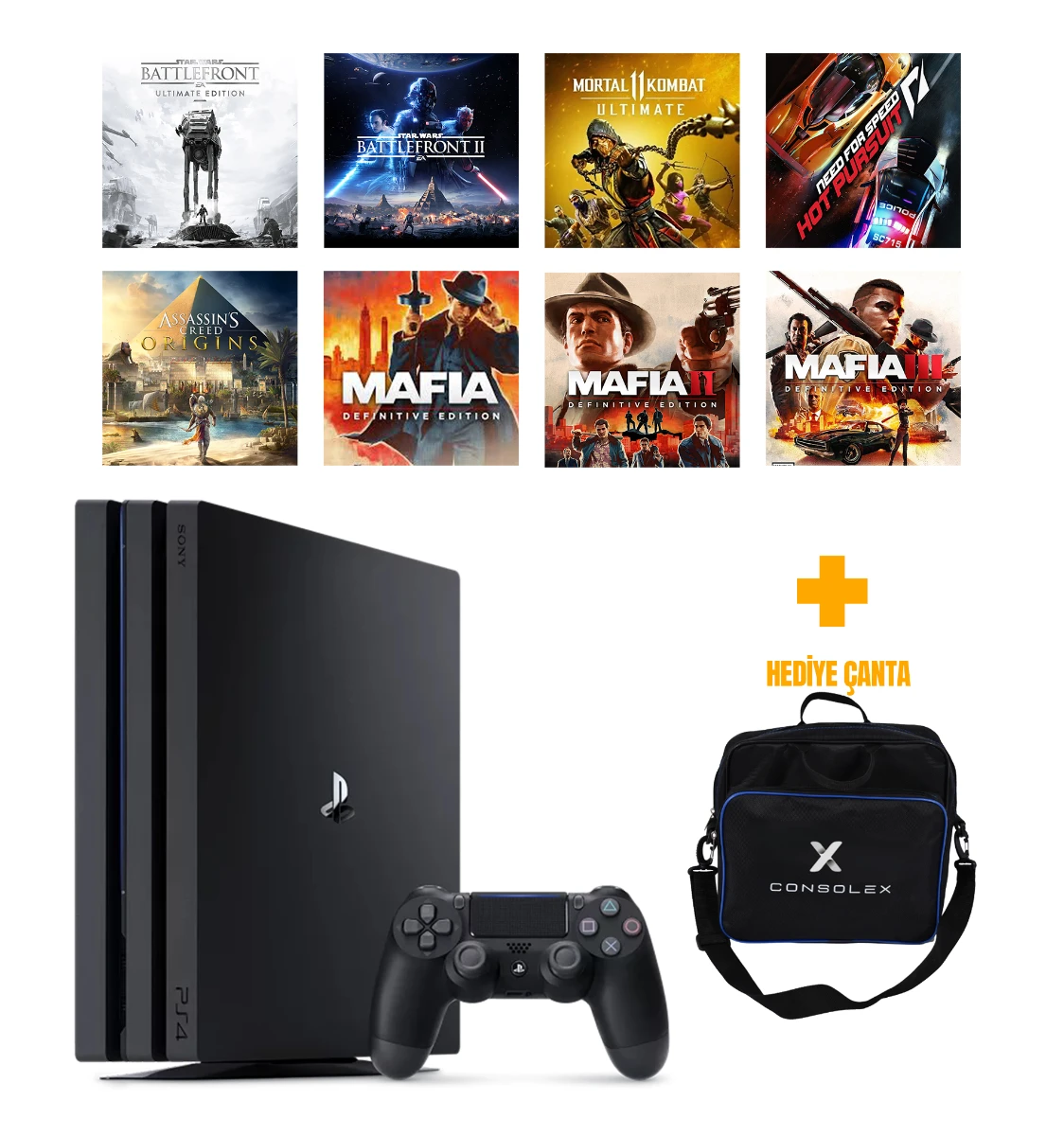 Sony PlayStation 4 Pro 1TB + 8 Dijital Oyun + Tek Kol + ConsoleX Çanta (Yenilenmiş)