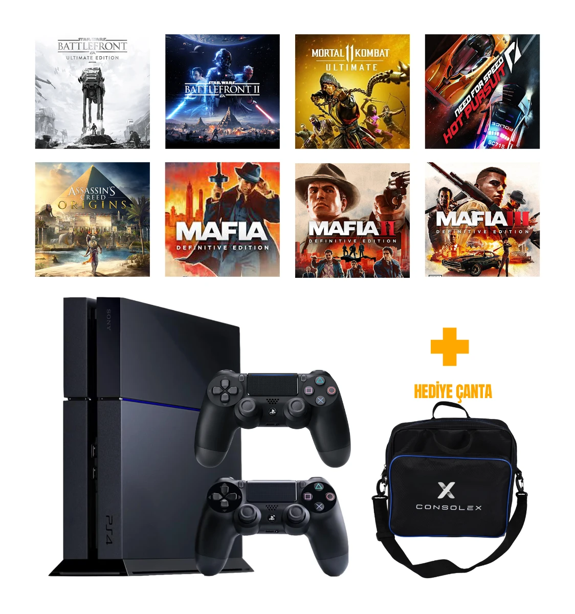 Sony PlayStation 4 Standart 500GB + 8 Dijital Oyun + Çift Kol + ConsoleX Çanta (Yenilenmiş)