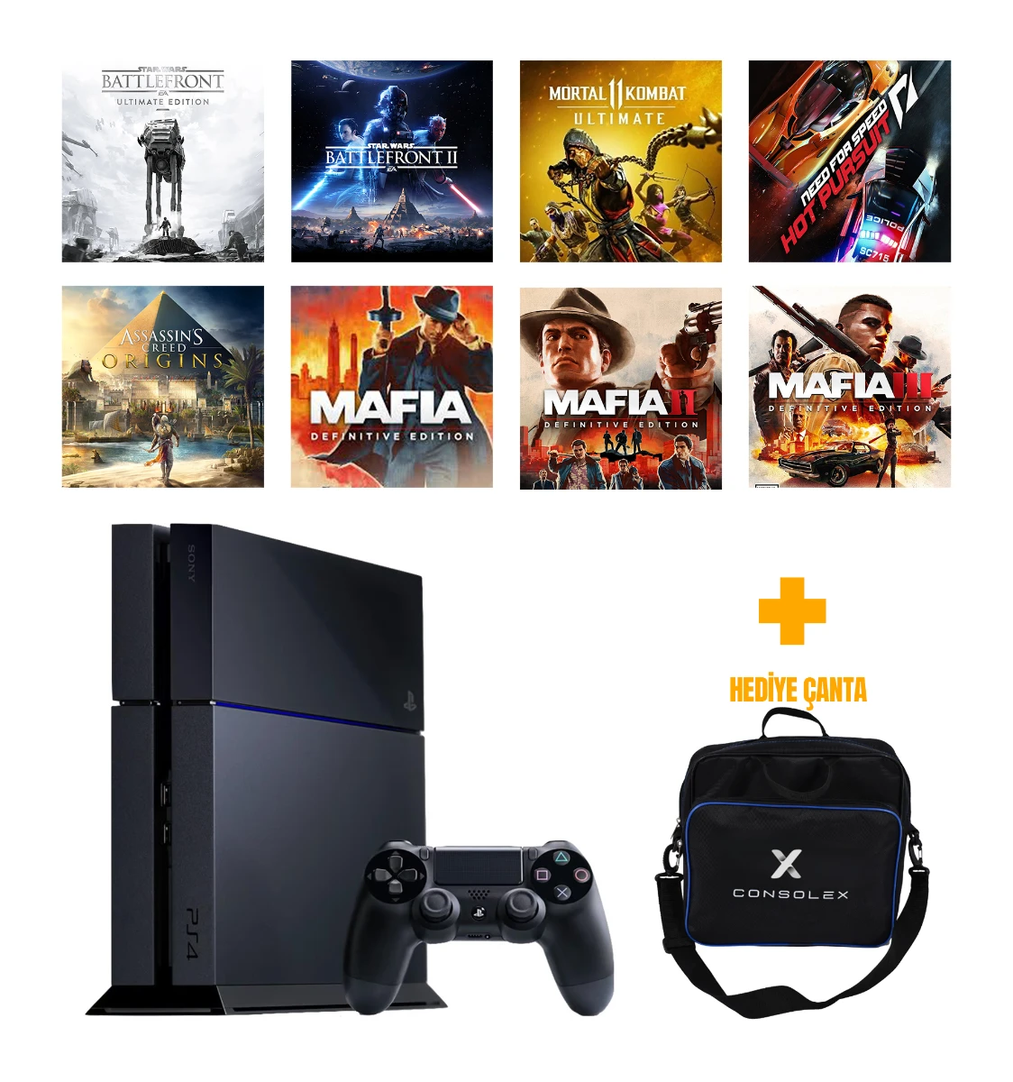 Sony PlayStation 4 Standart 500GB + 8 Dijital Oyun + Tek Kol + ConsoleX Çanta (Yenilenmiş)