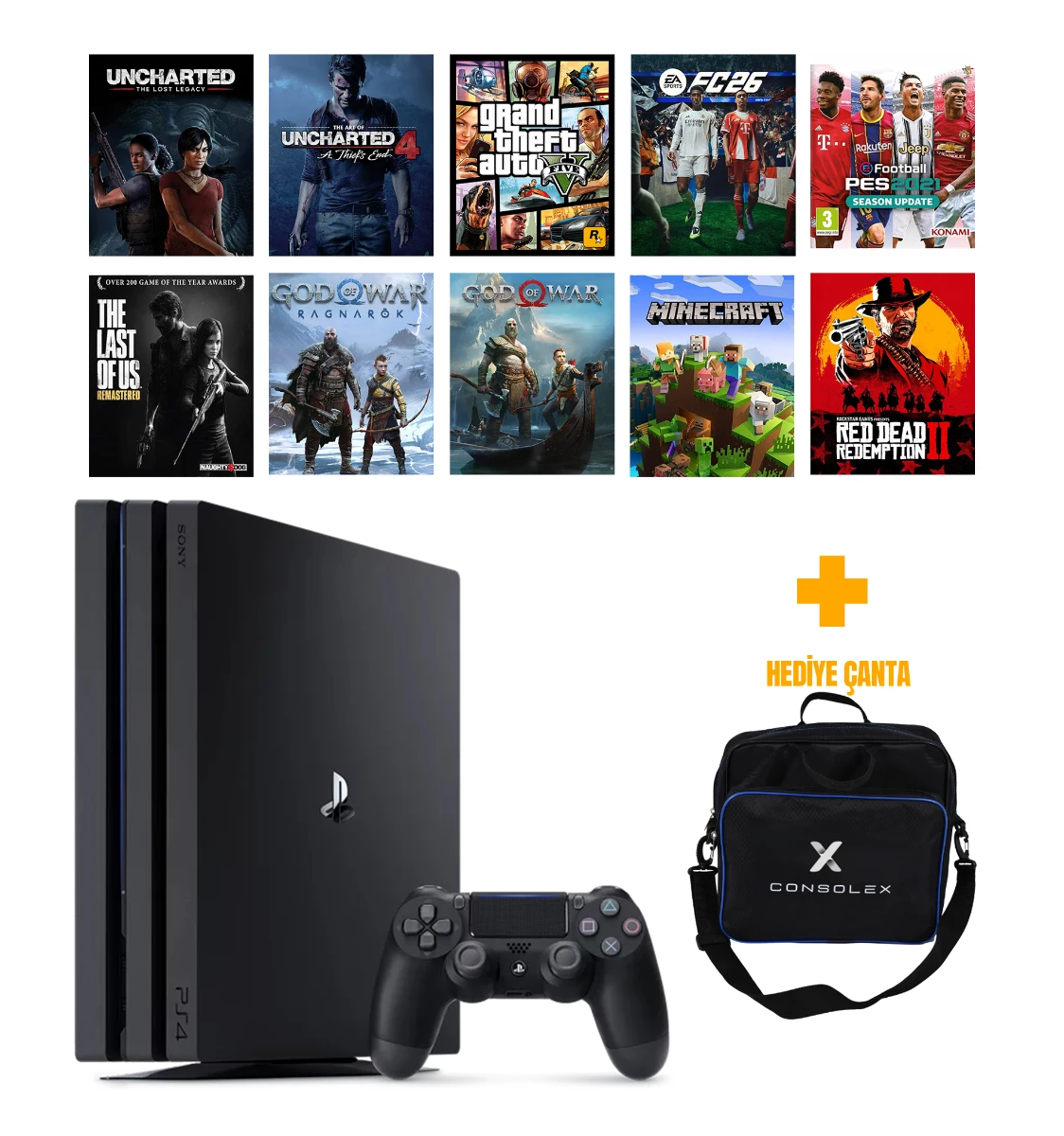 Sony PS4 Pro 1TB 12.02v + 19 Oyun + Tek Kol + ConsoleX Çanta (Yenilenmiş)