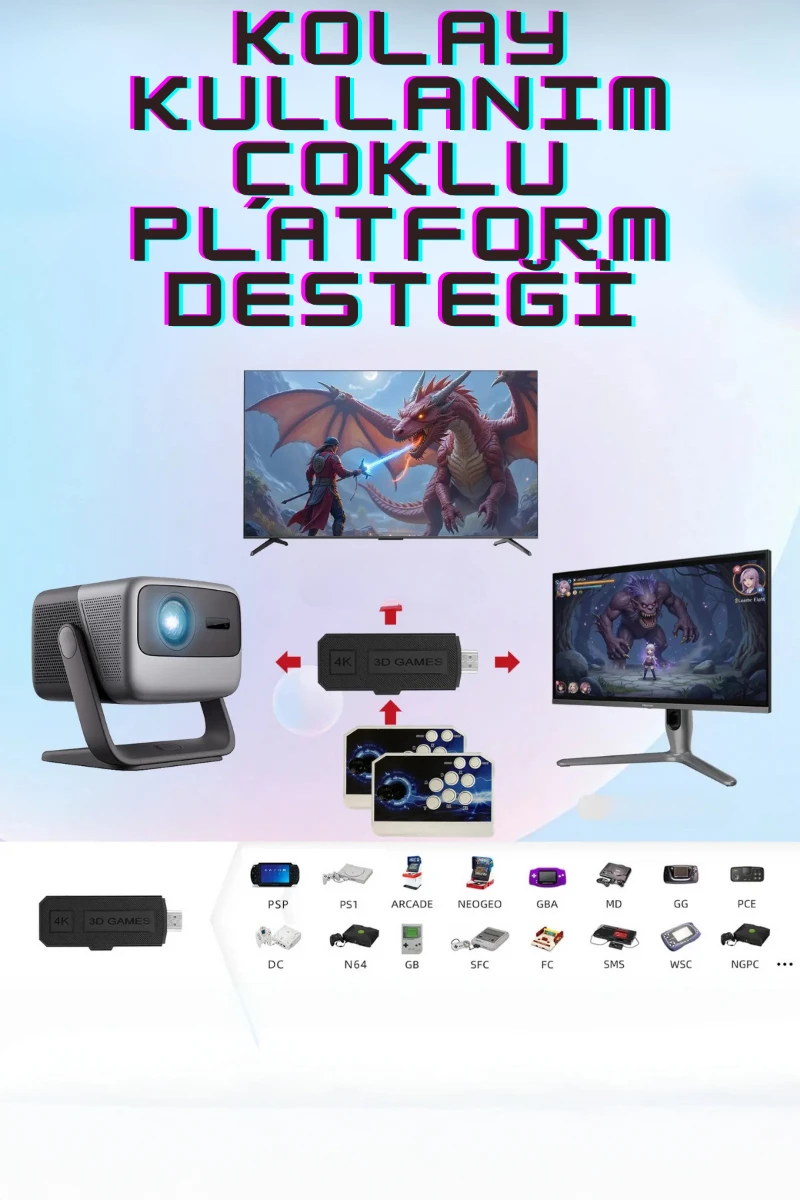 X2 PRO Retro Arcade – 42.000+ Oyunlu, Çift Kablosuz Kollu 3D Atari Konsol