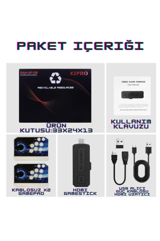X2 PRO Retro Arcade – 42.000+ Oyunlu, Çift Kablosuz Kollu 3D Atari Konsol