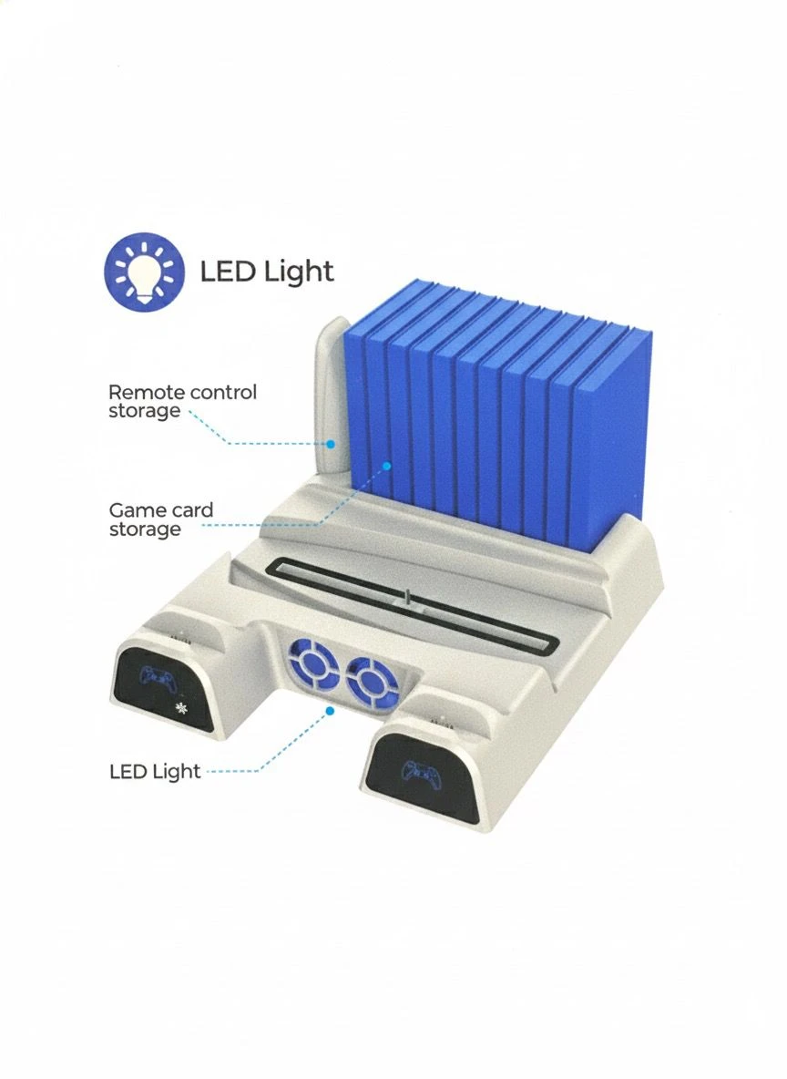 PS5 / PS5 Slim Uyumlu Soğutmalı Şarj İstasyonu – Çok Fonksiyonlu Şarj Standı CL-3532B
