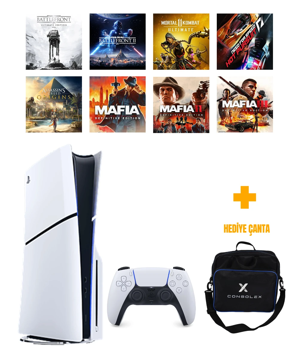 PS5 Slim 1TB CD Edition (CFI-2116) Çift Kollu + 8 Dijital Oyunlu