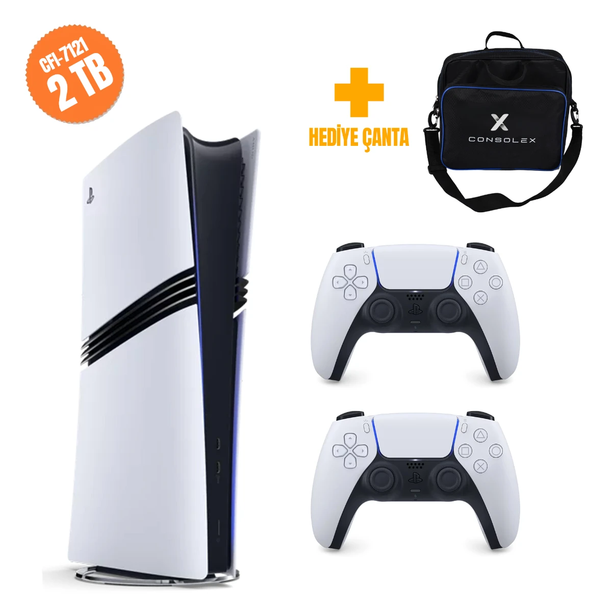 Sony PlayStation 5 Pro 2TB CFI7121 Avrupa Çift Kol Beyaz ConsoleX Çantalı