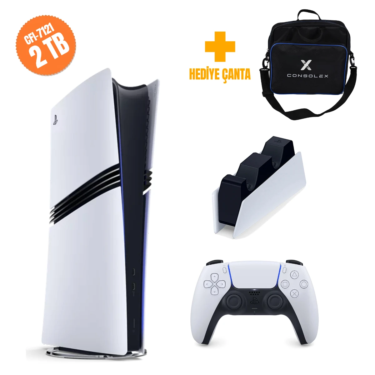 Sony PlayStation 5 Pro 2TB CFI7121 Avrupa Şarj İstasyonu Tek Kol ConsoleX Çantalı