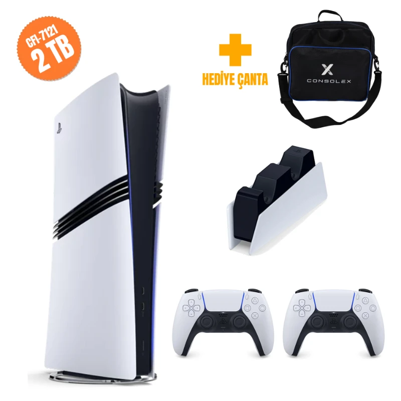 Sony PlayStation 5 Pro 2TB CFI7121 Avrupa Çift Kol Şarj İstasyonu ConsoleX Çantalı