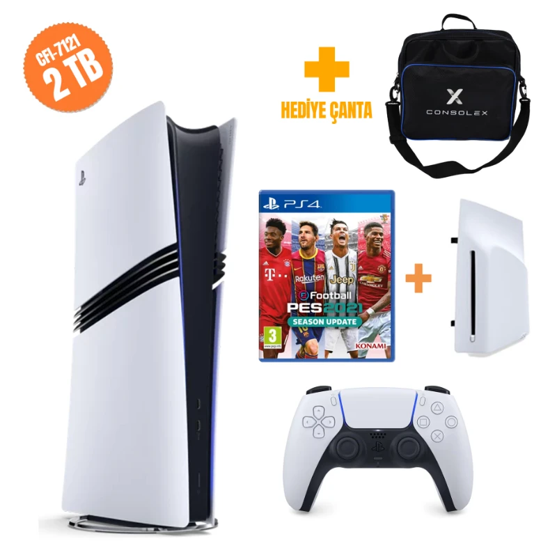 Sony PlayStation 5 Pro 2TB CFI7121 Avrupa Disk Sürücü PES2021 Tek Kol ConsoleX Çantalı