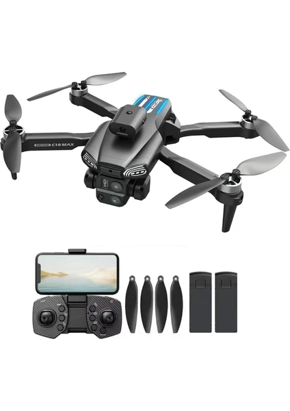 C18S FPV Drone HD Kameralı LED Işıklı Optik Akış Sensörlü – 2 Bataryalı (Yetişkin & Çocuk)