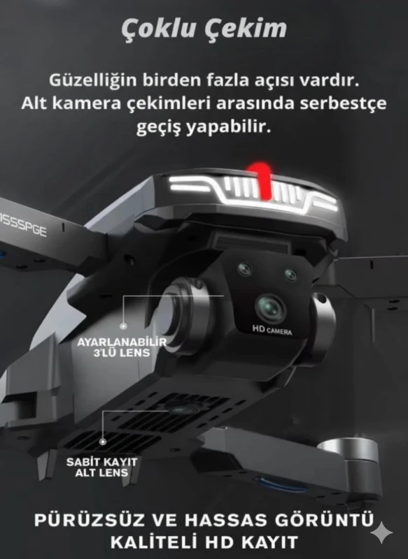 C13S UFO Drone WiFi Cam 4K Kamera LED Işıklı Fırçasız Motor HD Geniş Açılı Engel Algılayıcı