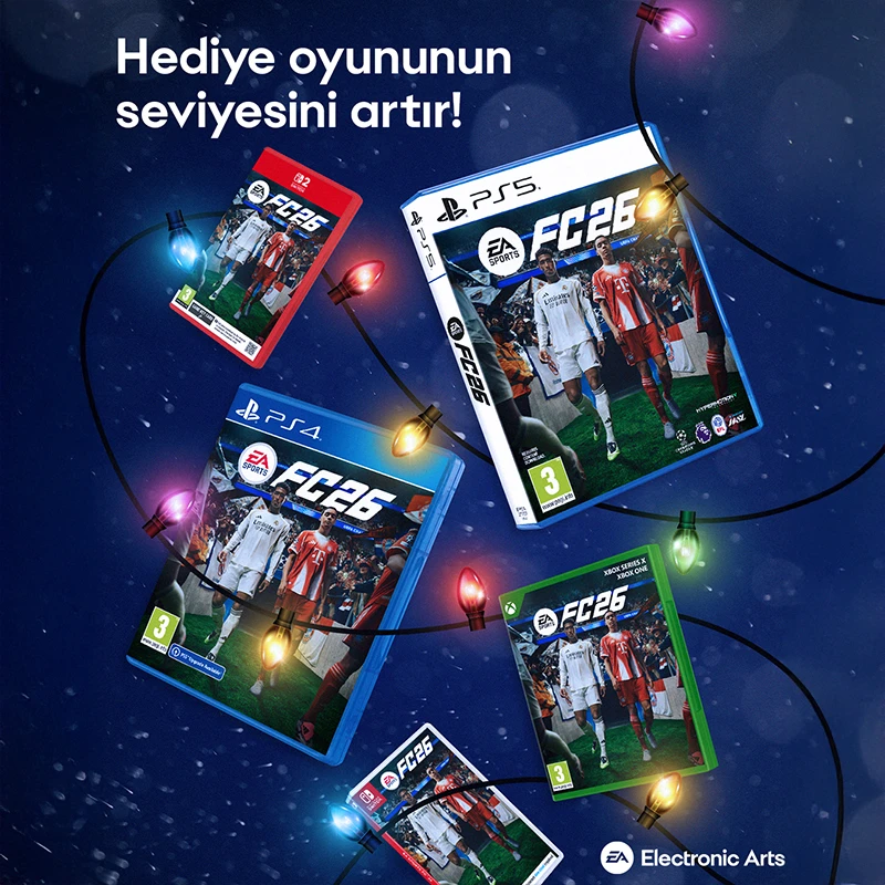 EA Sports FC 26 PS5, yeni nesil grafikler ve gelişmiş oynanış ile futbol heyecanını zirveye taşıyor. Türkçe altyazı desteği, hızlı yükleme ve 4K görüntü kalitesiyle sıfır, kapalı kutu olarak sunulmaktadır. Yılbaşına özel hediye fırsatıyla ConsoleX güvencesiyle hemen satın alın.