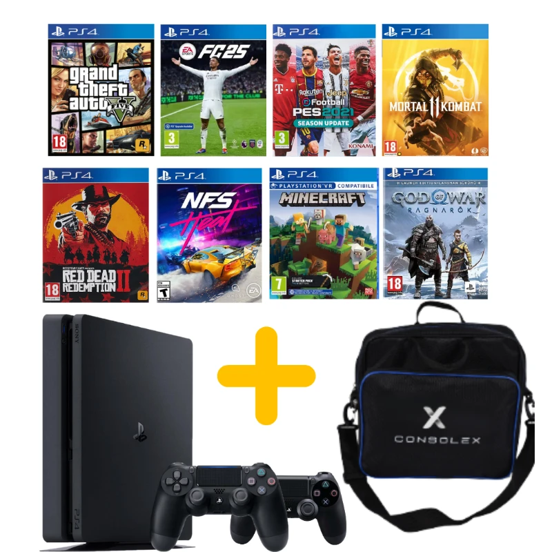 Sony Playstation 4 Slim- 1 TB + Çift Kol + 9.00/11.00 + (yenilenmis) + Consolex Çanta