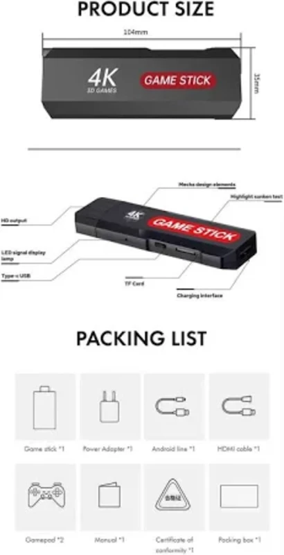 Game TV Stick X2 – 10.000+ Retro Oyun Konsolu – HDMI Tak Çalıştır Sistem – 2 Kablosuz Gamepad