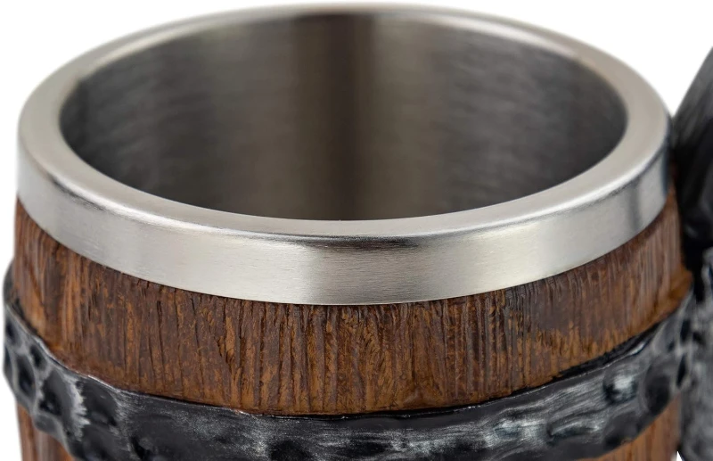 VikingsBrand Ahşap Fıçı Tasarımlı Paslanmaz Çelik Kupa – 600 ml CL-1152