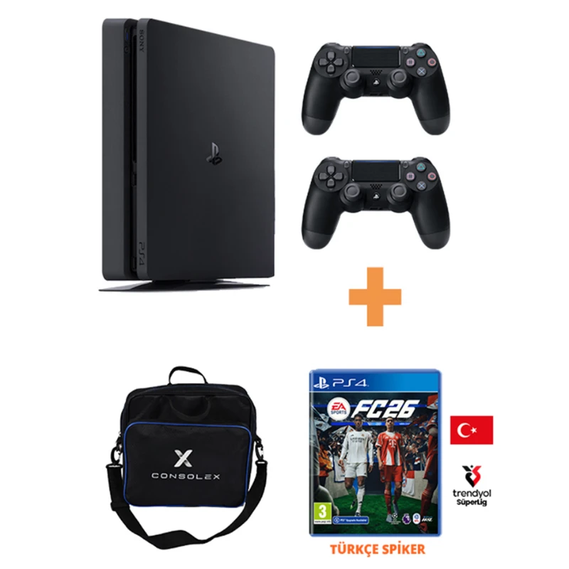Sony PlayStation 4 Slim 500GB + FC 26 Disk Oyun + 2 Adet V2 Kol – PS4 (Yenilenmiş)