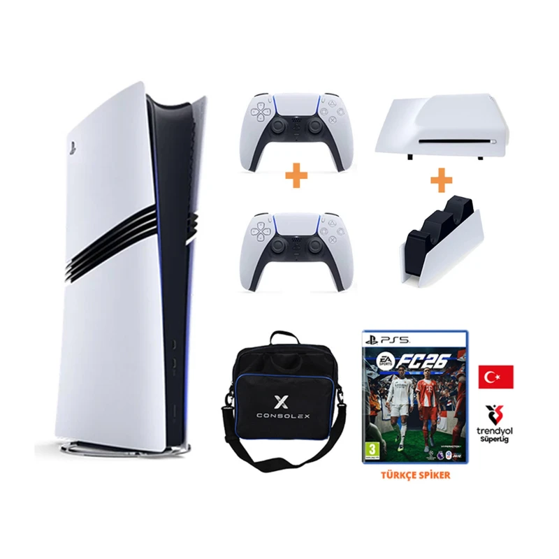 Sony PlayStation 5 Pro 2TB Konsol + 2 Kol + Disk Driver + FC 26 Türkçe CD Oyun + Şarj İstasyonu (CFI-7021 Avrupa)