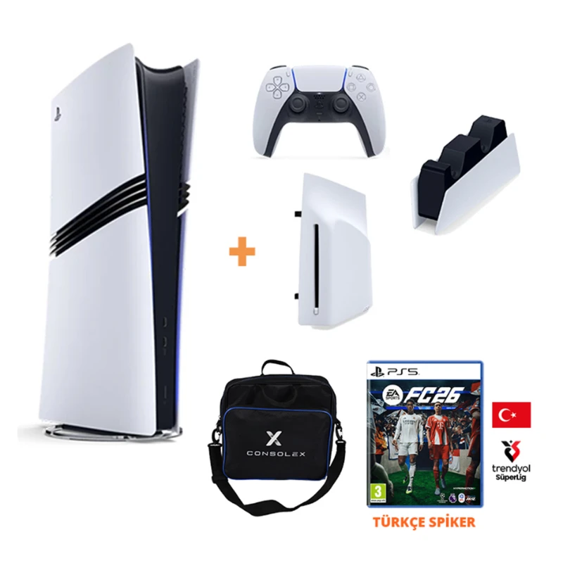 Sony PlayStation 5 Pro 2TB Konsol + Disk Driver + FC 26 Türkçe CD Oyun + Şarj İstasyonu + Çanta (CFI-7021 Avrupa)