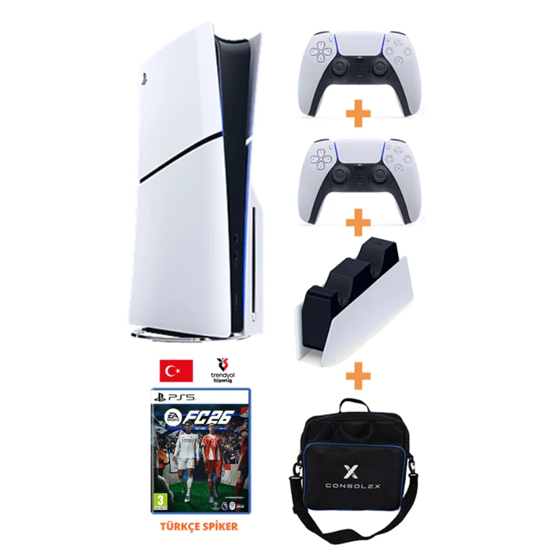 Sony PlayStation 5 Slim 1TB CD Edition + 2 Kol + FC 26 Türkçe CD Oyun + Çanta + Şarj İstasyonu (CFI-2016 Avrupa)