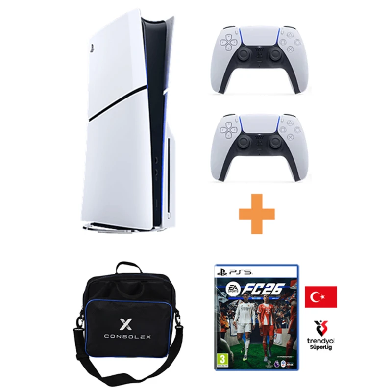 Sony PlayStation 5 Slim 1TB CD Edition Konsol + 2 Kol + FC 26 Türkçe CD Oyun + Çanta (CFI-2016 Avrupa)