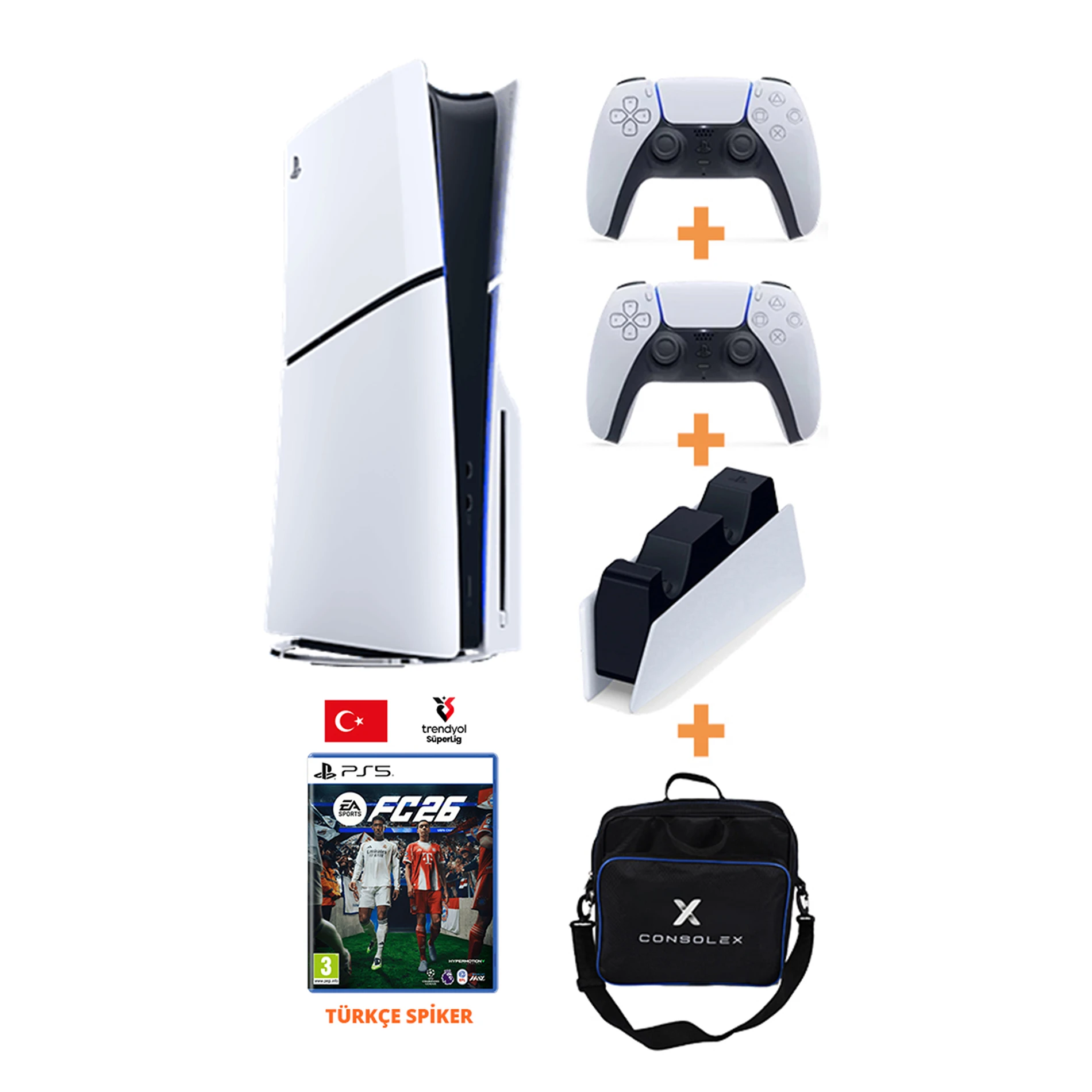 Sony PS5 Pro 2TB Konsol + Disk Driver + FC26 Oyun + Şarj + ConsoleX Çanta (CFI-7021)