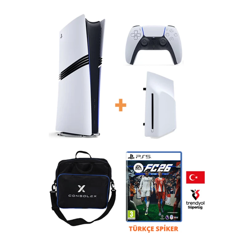 Sony PlayStation 5 Pro 2TB Konsol + Disk Driver + FC 26 Türkçe CD Oyun + Şarj İstasyonu + Çanta (CFI-7021 Avrupa)