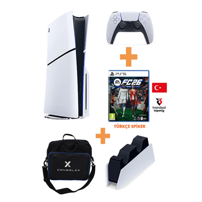 Sony PlayStation 5 Slim 1TB CD Edition + FC 26 Türkçe CD Oyun + Çanta + Şarj İstasyonu (CFI-2016 Avrupa)