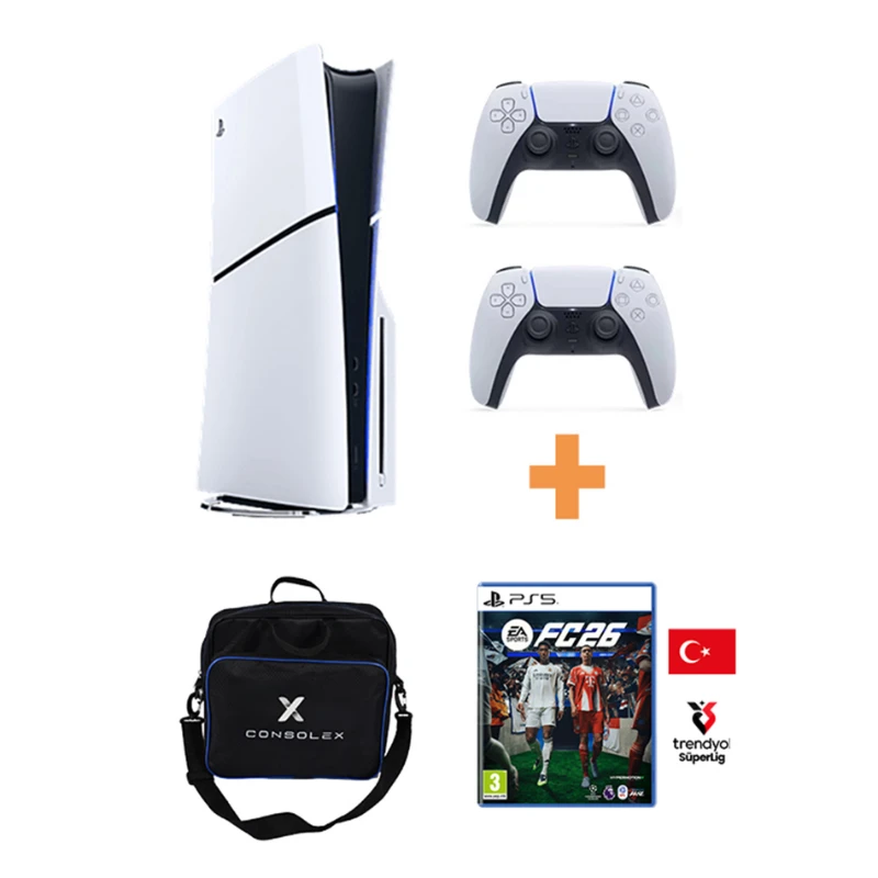 Sony PlayStation 5 Slim 1TB CD Edition Konsol + 2 Kol + FC 26 Türkçe CD Oyun + Çanta (CFI-2016 Avrupa)