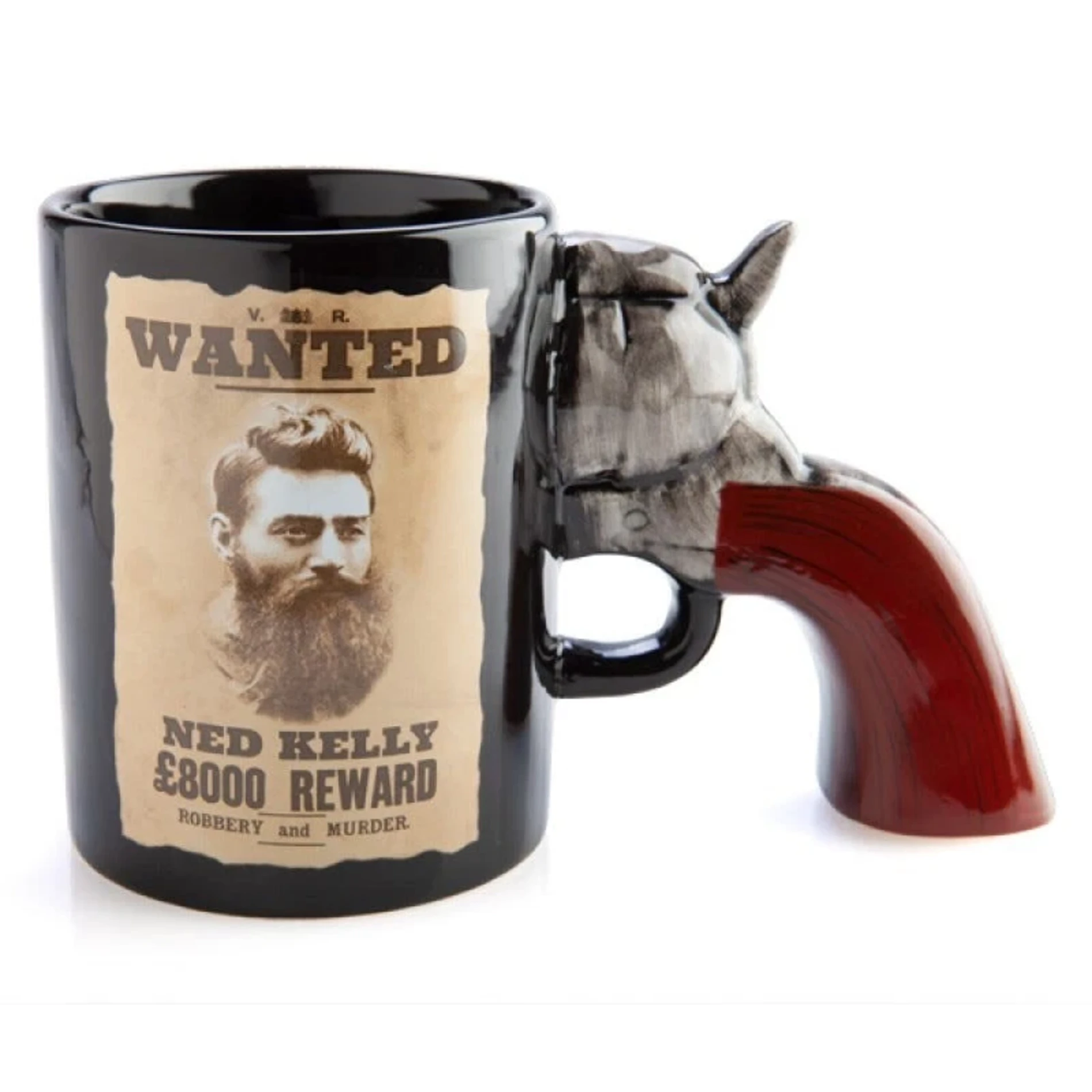 Ned Kelly Bushranger Seramik 3D Kulplu Tabanca Kahve Kupası – Eğlenceli Hediye CL-K48