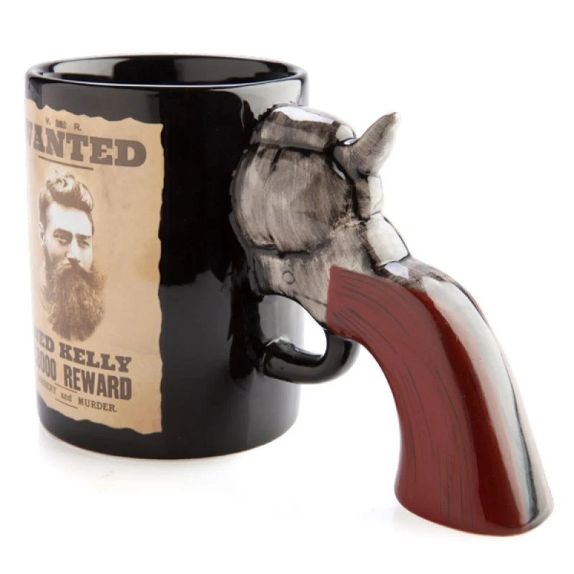 Ned Kelly Bushranger Seramik 3D Kulplu Tabanca Kahve Kupası – Eğlenceli Hediye CL-K48