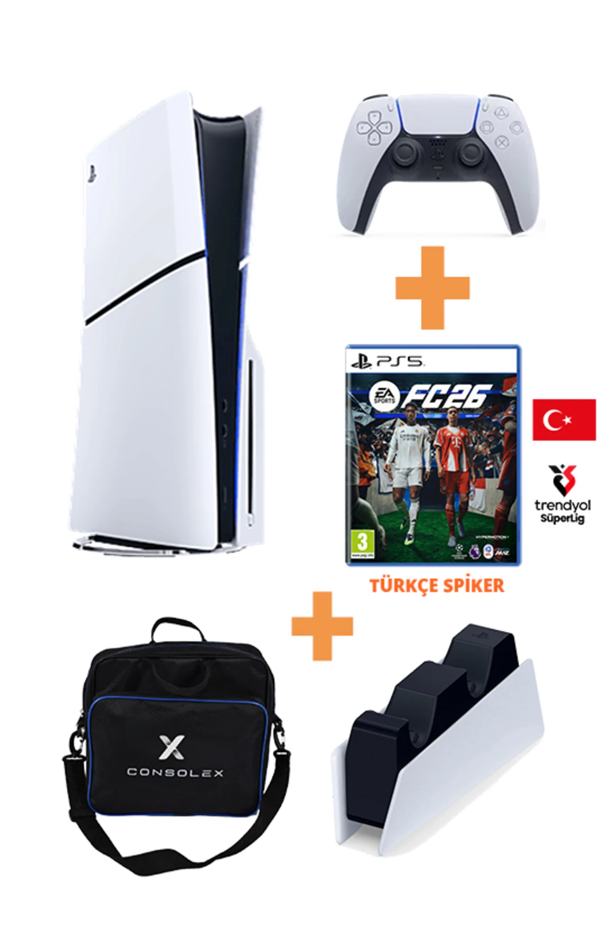 Sony PlayStation 5 Slim 1TB CD Edition + FC 26 Türkçe CD Oyun + Çanta + Şarj İstasyonu (CFI-2016 Avrupa)