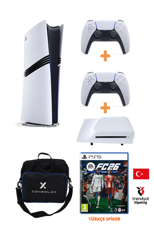Sony PlayStation 5 Pro 2TB Konsol + 2 Kol + Disk Driver + FC 26 Türkçe CD Oyun (CFI-7021 Avrupa)
