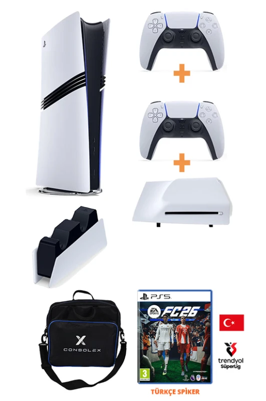 Sony PlayStation 5 Pro 2TB Konsol + 2 Kol + Disk Driver + FC 26 Türkçe CD Oyun + Şarj İstasyonu (CFI-7021 Avrupa)